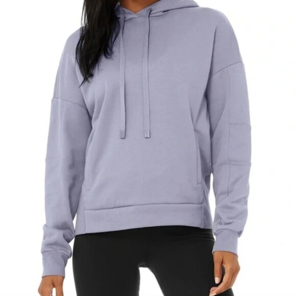 Alo Yoga Interval Microfleece Pullover Hoodie in Blue Moon Size S EUC - Picture 1 of 9